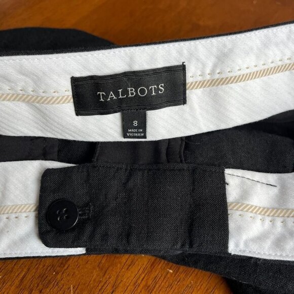 Talbots 100% Linen Black Wide Leg Ankle Pants Womens 8 Minimalist Casual Office - Picture 7 of 11